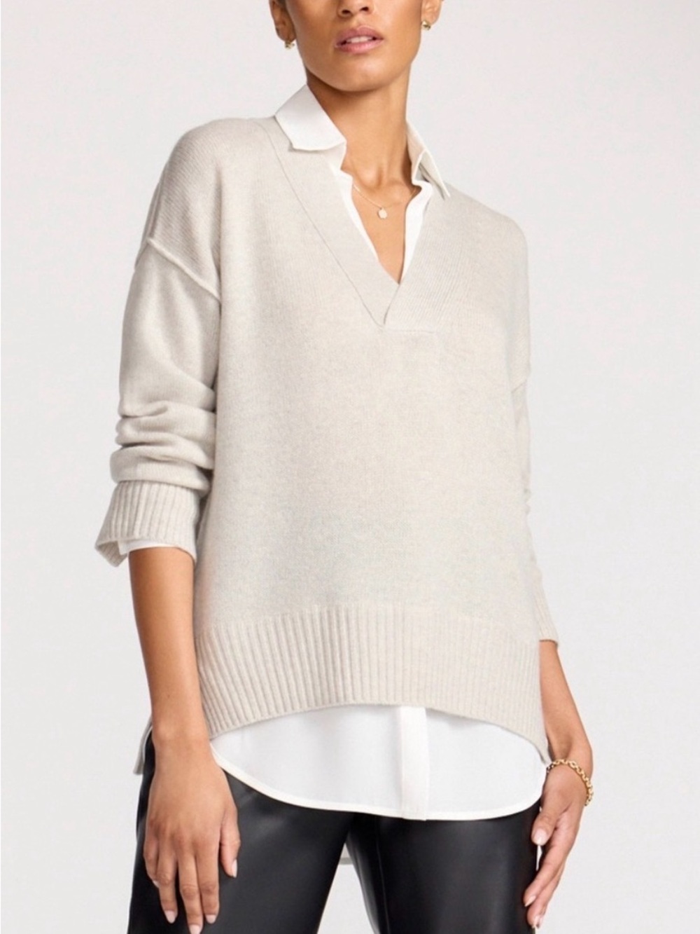 Brochu Walker Cashmere/Wool Designer Pre-Styled Layered Collared Sweater